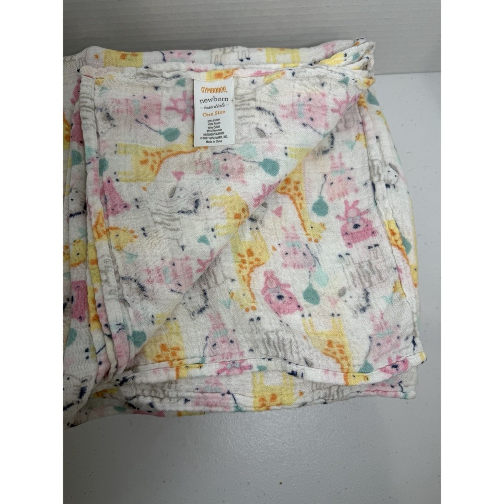 Gymboree Newborn Muslin Swaddle‎ Blanket Safari Animals Cotton Rayon 30x40